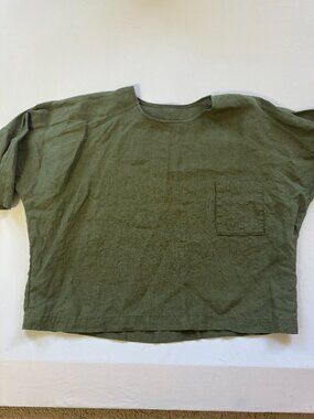 Len. ok 100% linen top Khaki olive green oversized